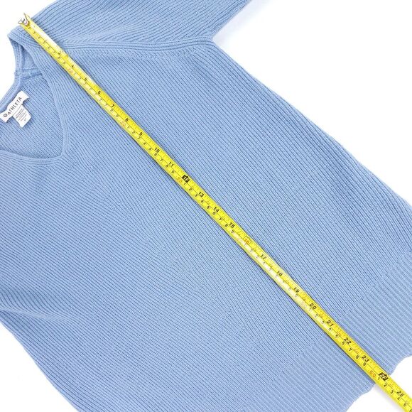 NEW Athleta Merino Wool Ribbed Hanover Refined V-Neck Sweater Quiet Luxury Blue - Picture 4 of 7